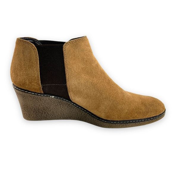 The FLEXX Chelsea Wedge Ankle Boots Size 10 Brown Tan Suede Heel Booties Comfort - Picture 6 of 12